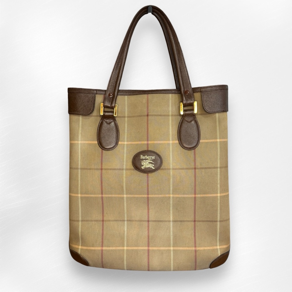 Burberry Green and Brown Tote Bag with Classic Design